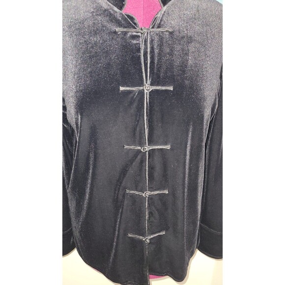 Harvé Benard Black Velvet Mandarin Collar Frog Button Jacket Coat XL VTG - Picture 2 of 7